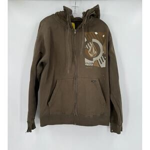 Volcom Mens Olive Green Y2K Graphic Distressed Full Zip Hoodie Jacket